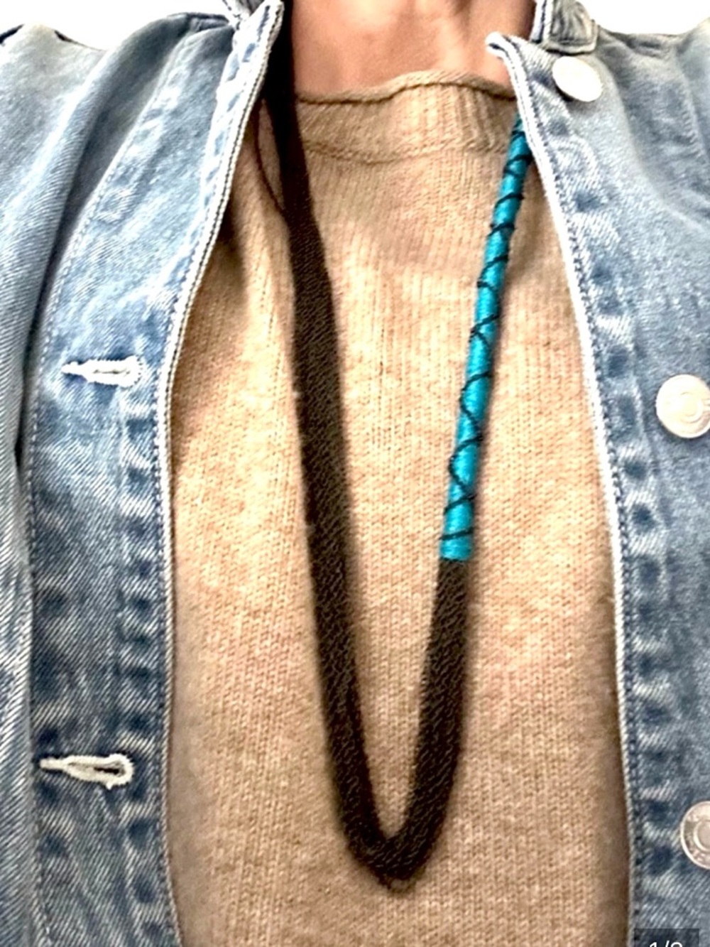 Black Chain and Turquoise Braided Rope Necklace
